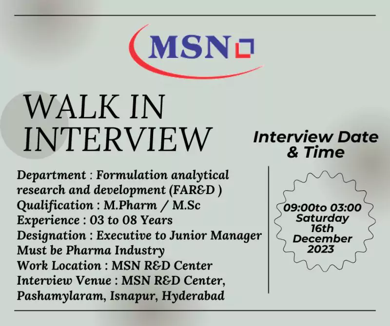 Walk-In Drive for Formulation Analytical Research & Development at MSN R&D Center Pashamylaram