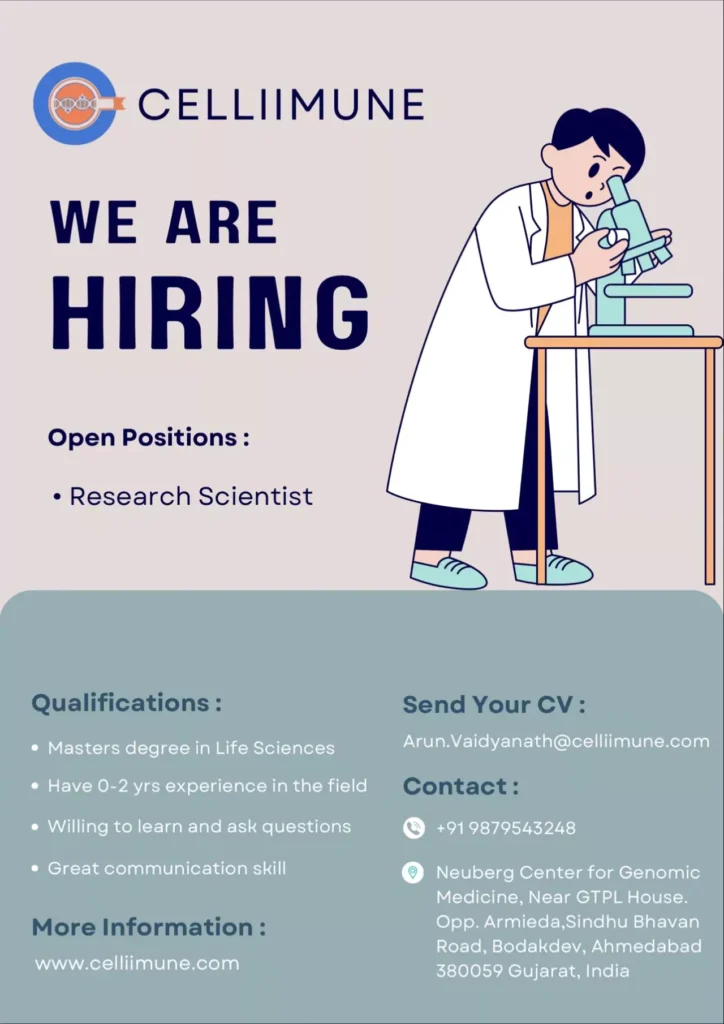 Life Sciences Research Scientist Vacancies at Celliimune Therapeutics