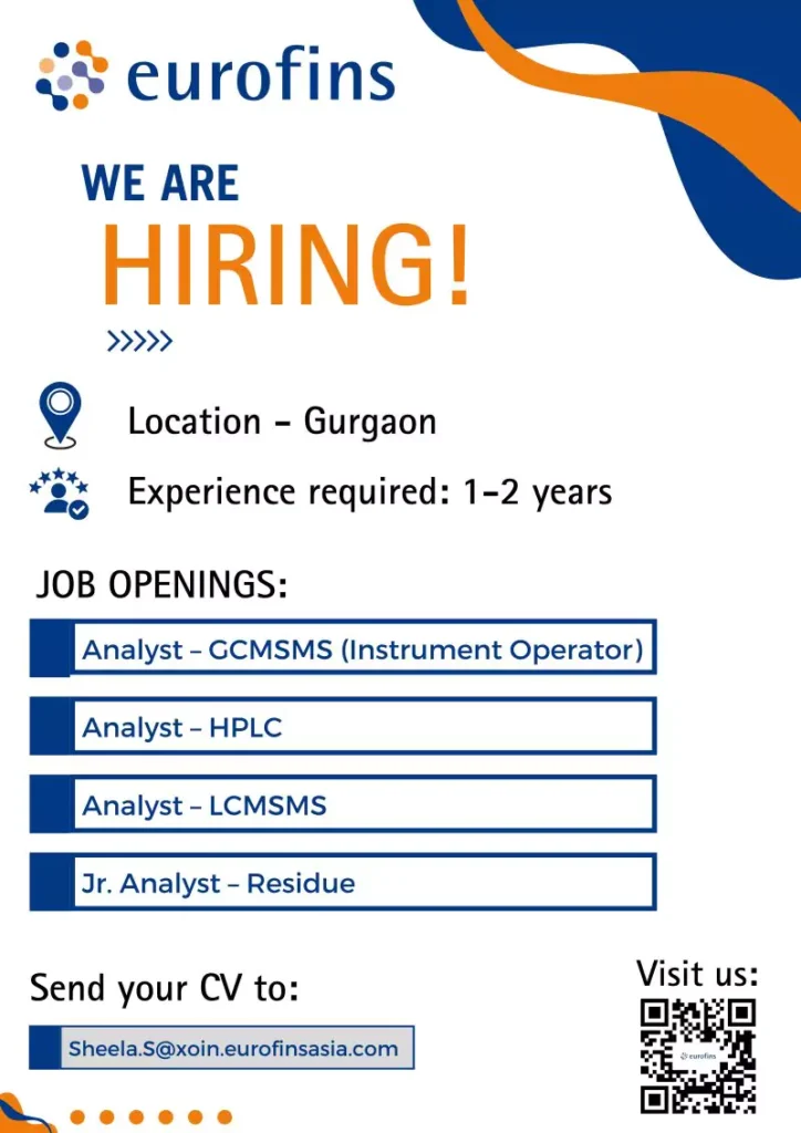 Eurofins Analytical hiring for Analysts and Jr. Analysts in food and feed testing