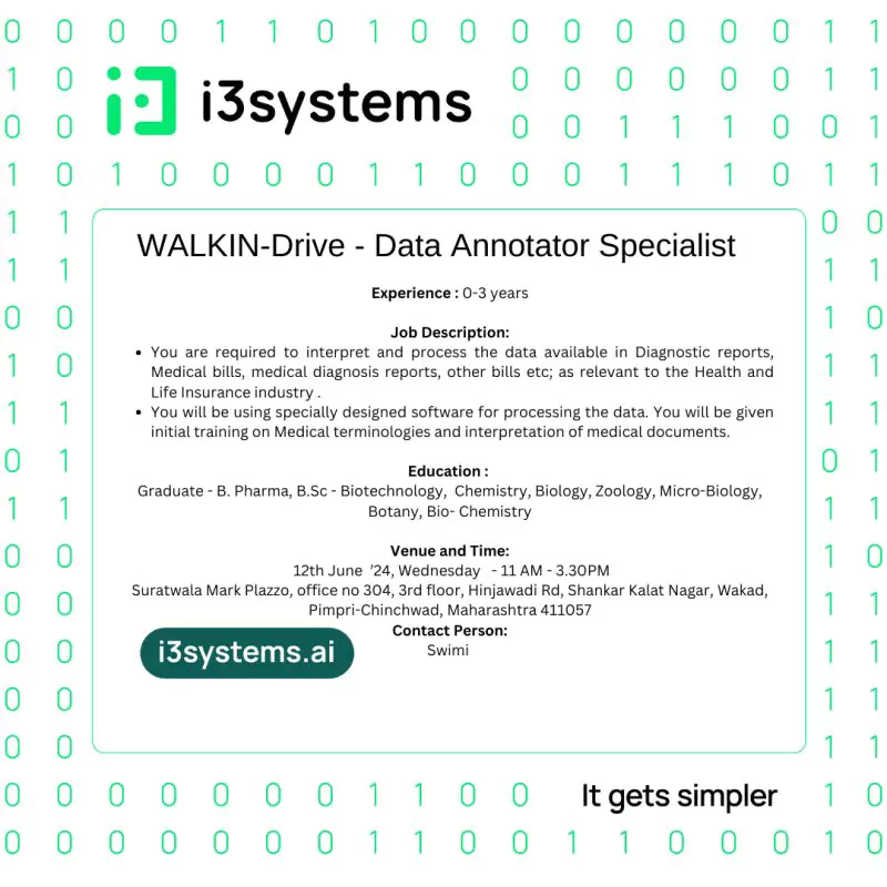 i3systems Fresher Recruitment Drive Opportunities for Data Annotator Specialists