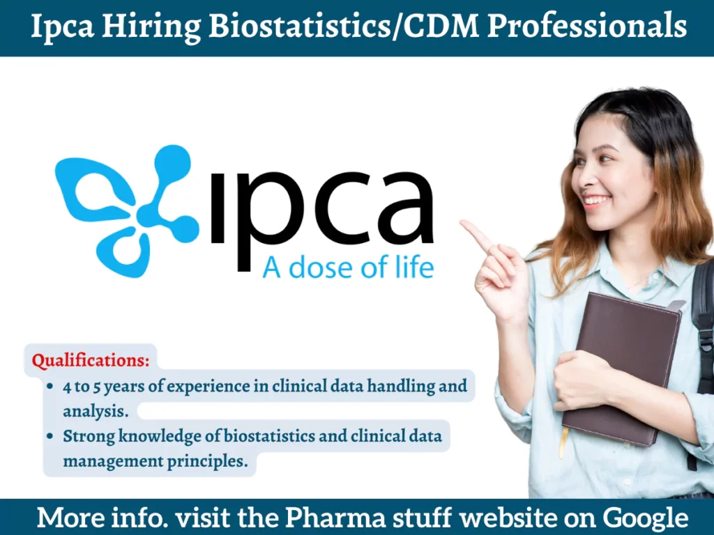 Ipca Laboratories Recruitment: Biostatistics/CDM Positions Available