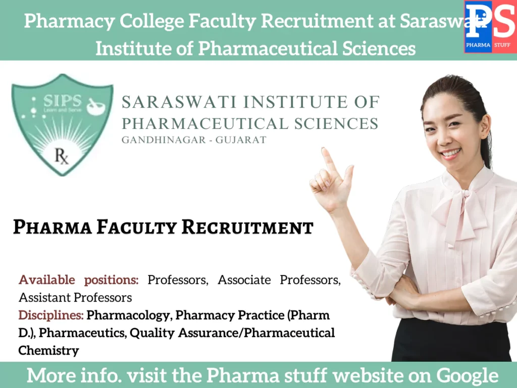 Pharmacy College Faculty Recruitment at Saraswati Institute of Pharmaceutical Sciences