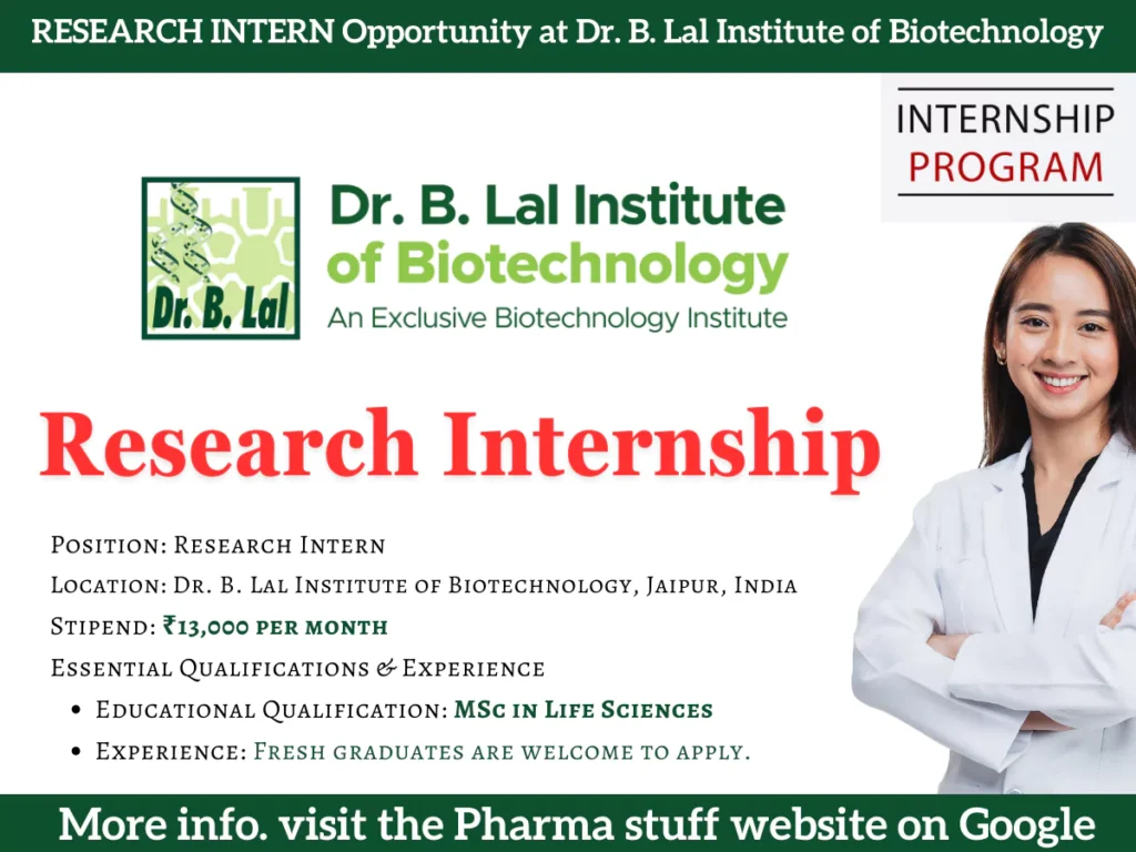 RESEARCH INTERN Opportunity at Dr. B. Lal Institute of Biotechnology