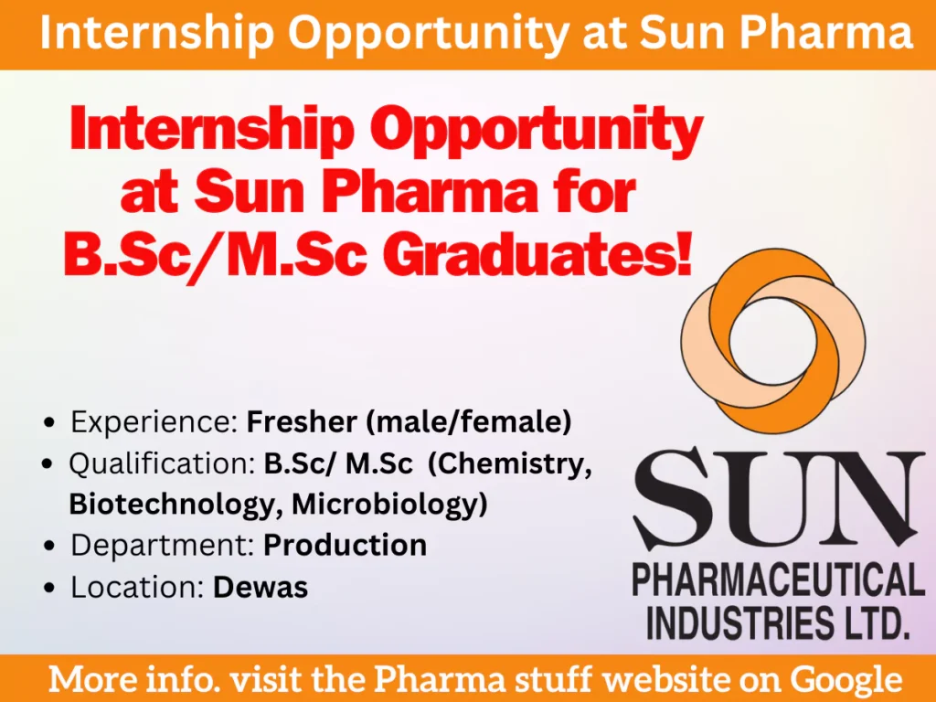 Sun Pharma Internship Opportunity for BSc/MSc (Chemistry, Biotechnology, Microbiology)
