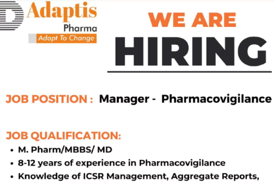Adaptis Pharma Hiring Pharmacovigilance Manager