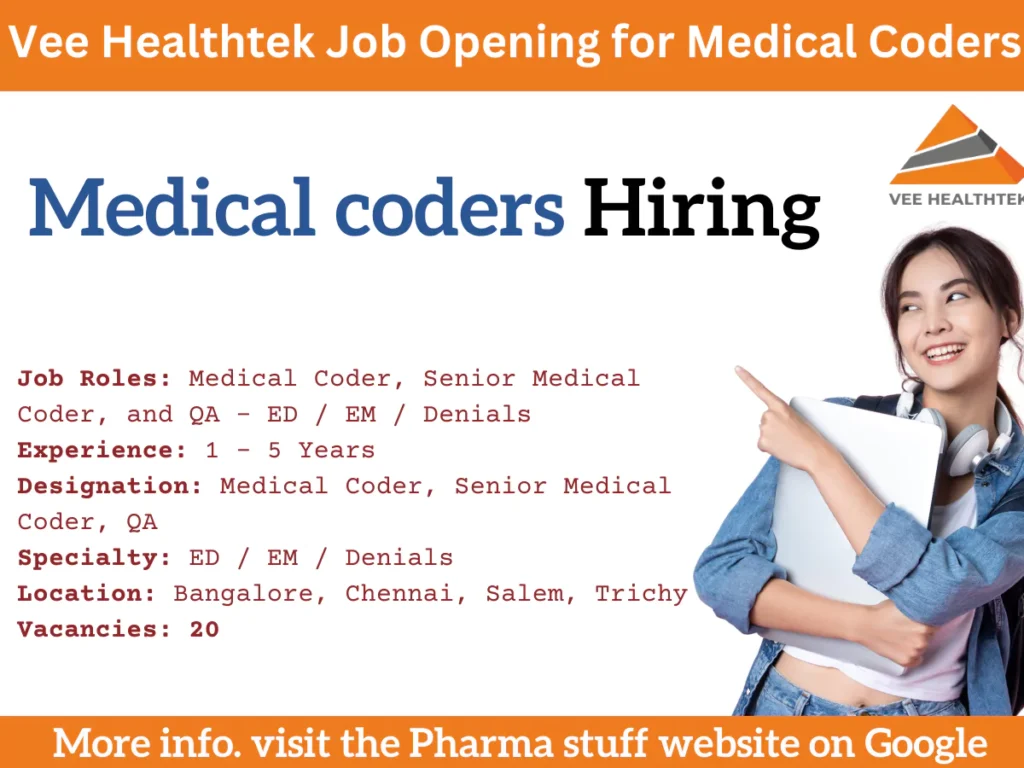 Vee Healthtek job openings for Medical Coders and QA in Bangalore, Chennai, Salem, and Trichy.