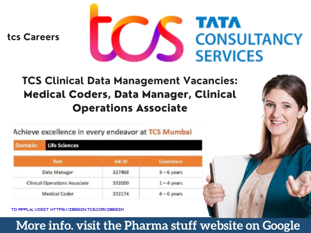 TCS Clinical Data Management Vacancies: Medical Coders, Data Manager, Clinical Operations Associate 3 TCS Clinical Data Management Vacancies: Medical Coders, Data Manager, Clinical Operations Associate
