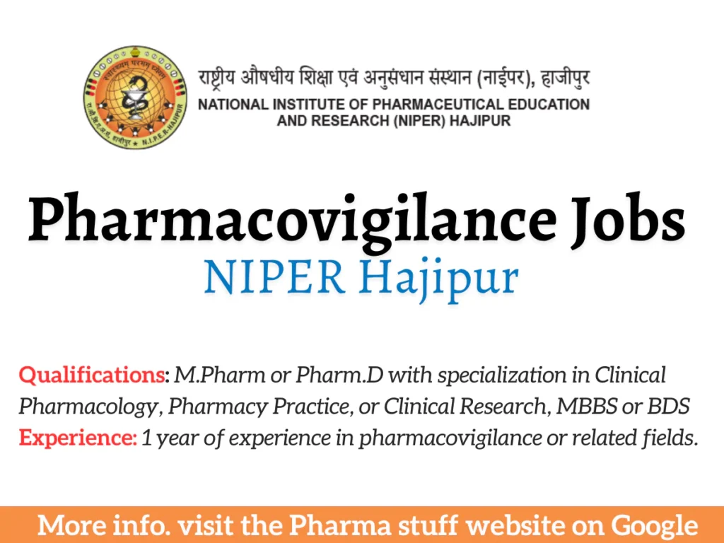 Job as Junior Pharmacovigilance Associate at NIPER Hajipur