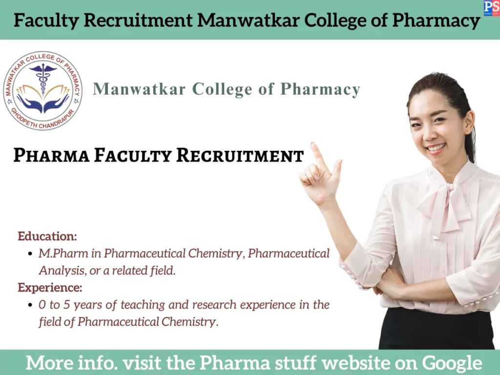 Faculty Recruitment in Pharmaceutical Chemistry and Pharmaceutical Analysis at Manwatkar College of Pharmacy