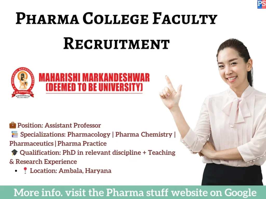 Maharishi Markandeshwar Pharmacy College Faculty Recruitment | Assistant Professor