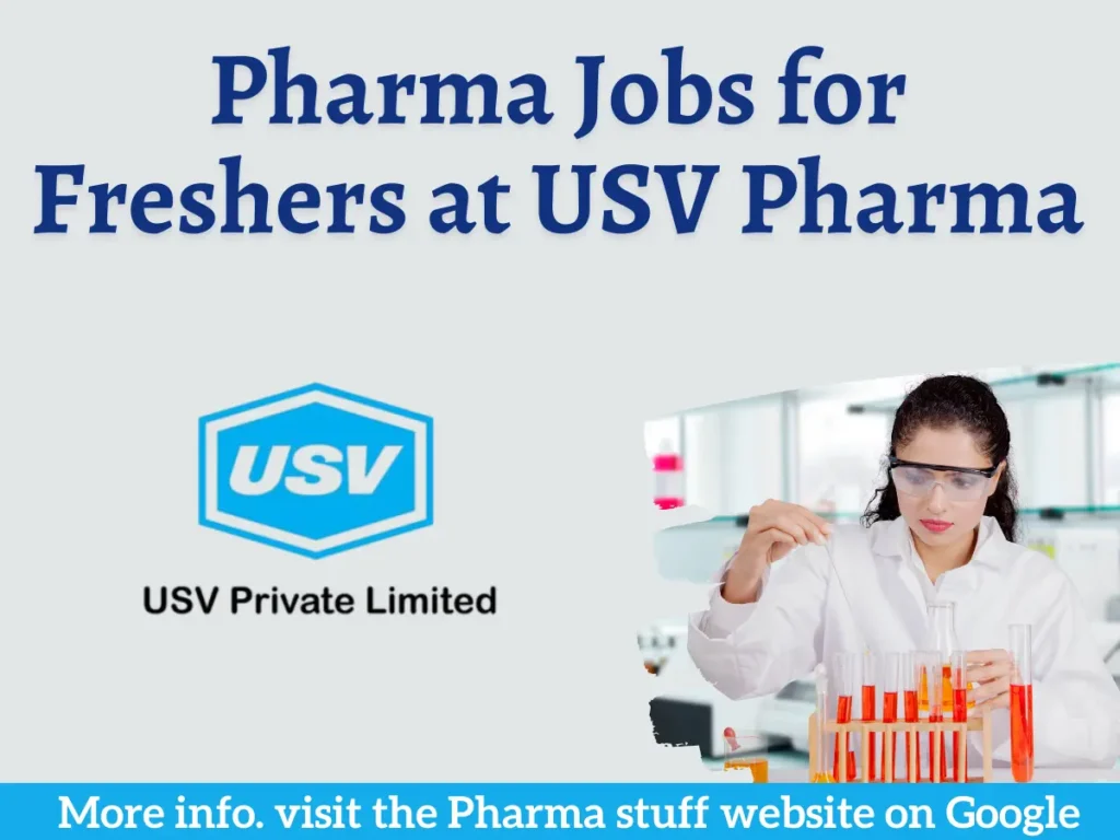 Pharma Jobs for Freshers at USV Pharma