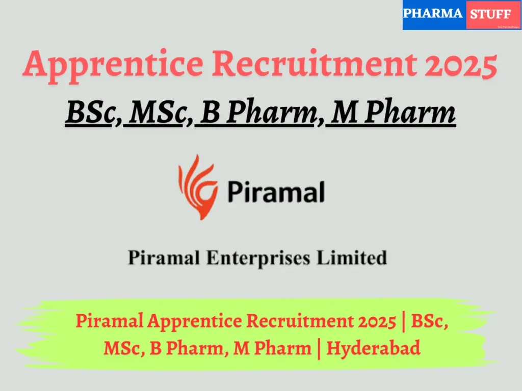 Piramal Apprentice Recruitment 2025 | BSc, MSc, B Pharm, M Pharm | Hyderabad