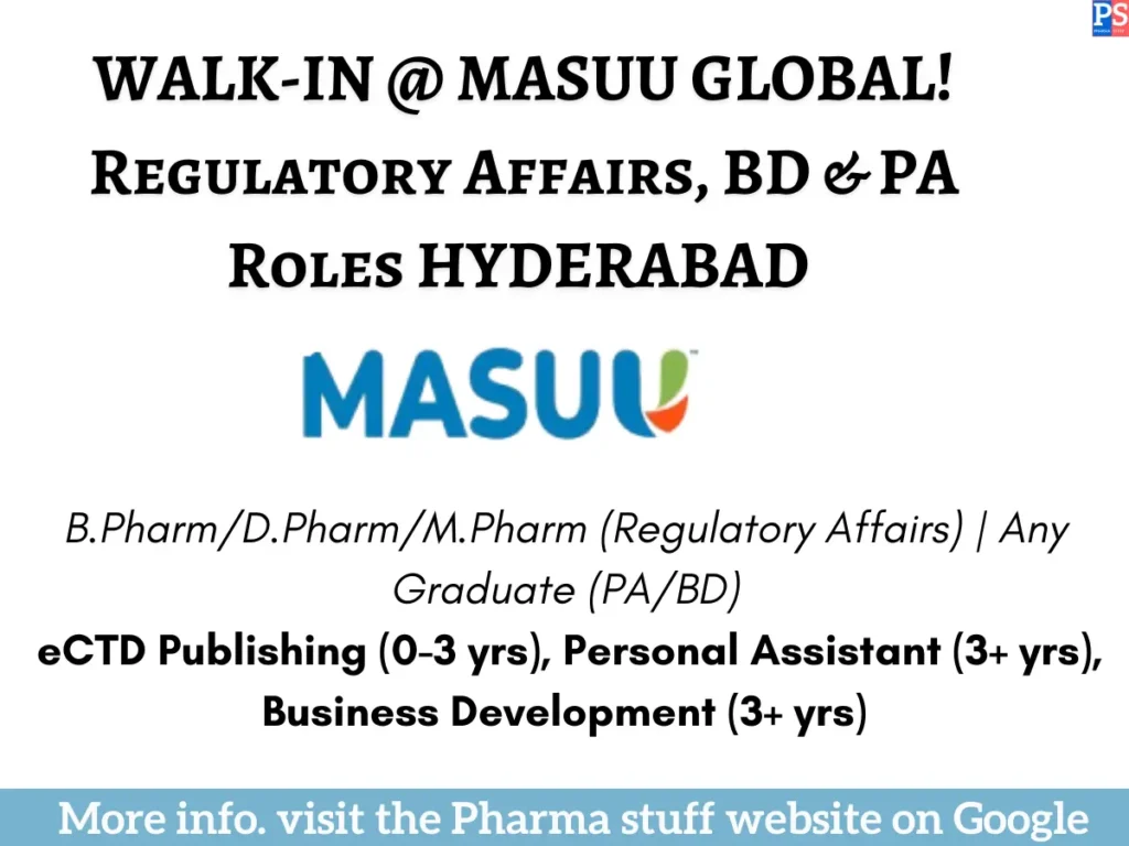 WALK-IN @ MASUU GLOBAL! Regulatory Affairs, BD & PA Roles HYDERABAD - Apply Now!