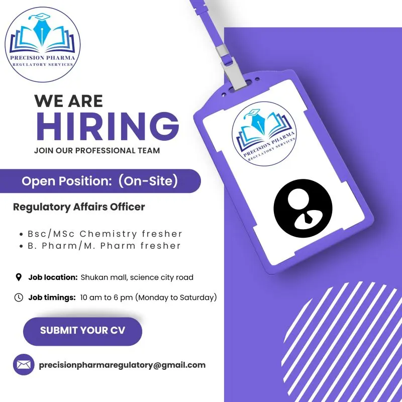 Regulatory Affairs Officer Jobs for Freshers at Precision Pharma Regulatory Services