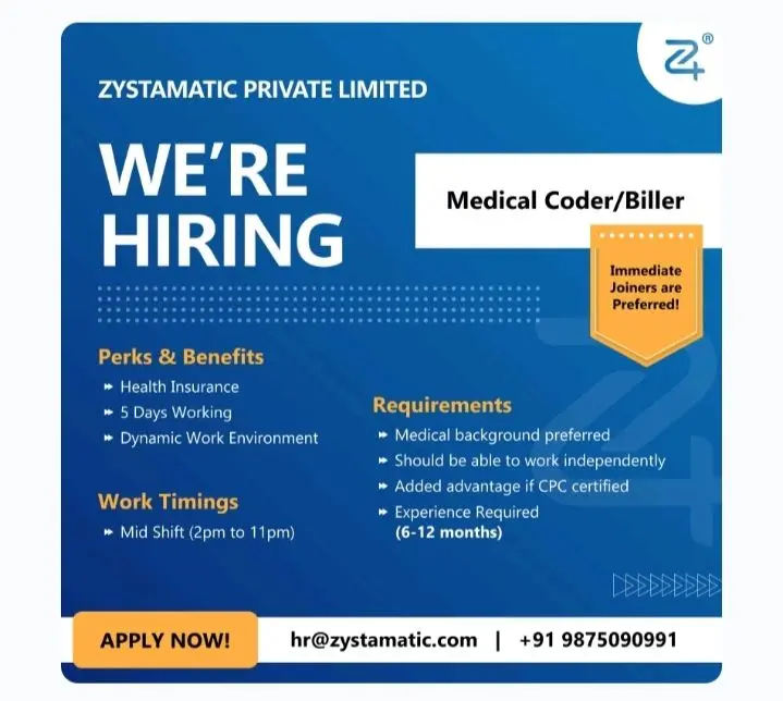 Medical Biller/Coder Jobs in Ahmedabad | Zystamatic Pvt Ltd Hiring
