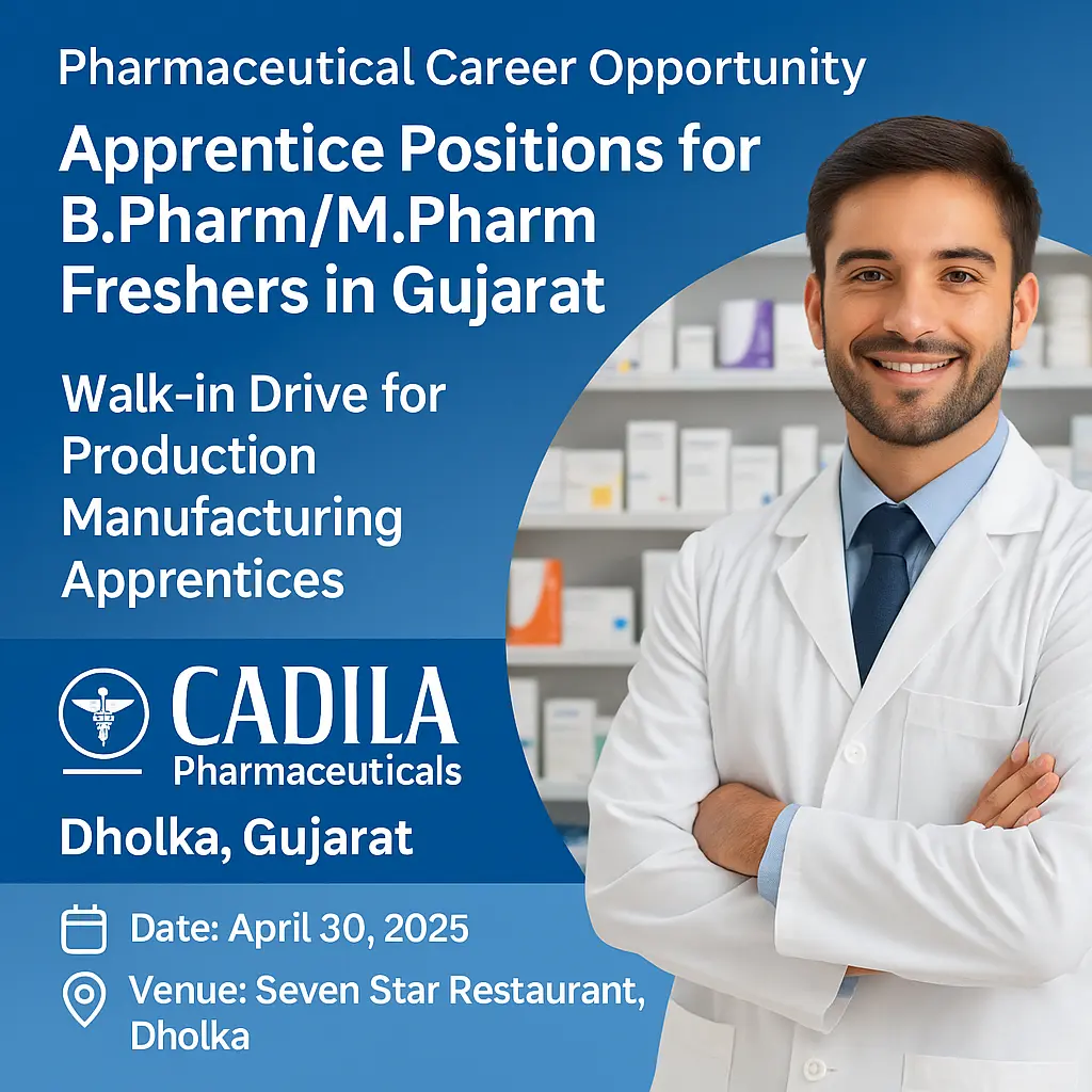 Apprentice Openings at Cadila Pharma, Gujarat