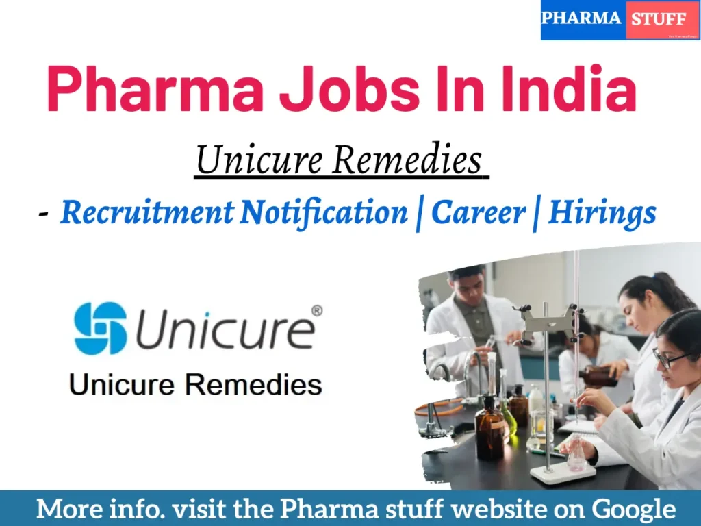 Pharma Jobs In India Unicure Remedies .- Recruitment Notification Career Hirings