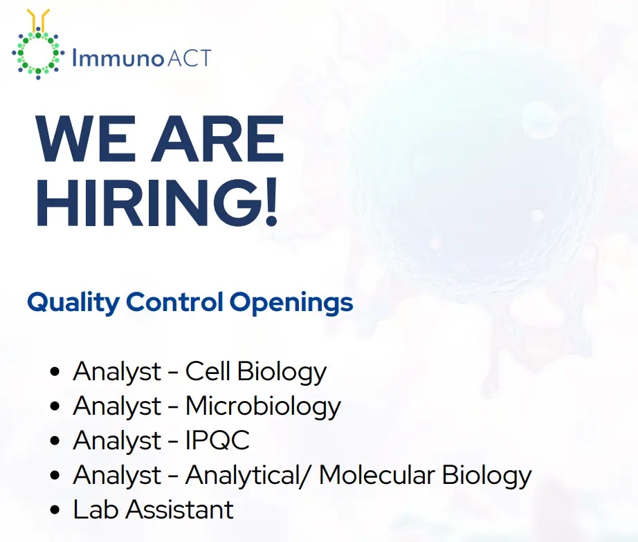 QC Analyst Job Opportunities at ImmunoACT – Biotech & Life Sciences