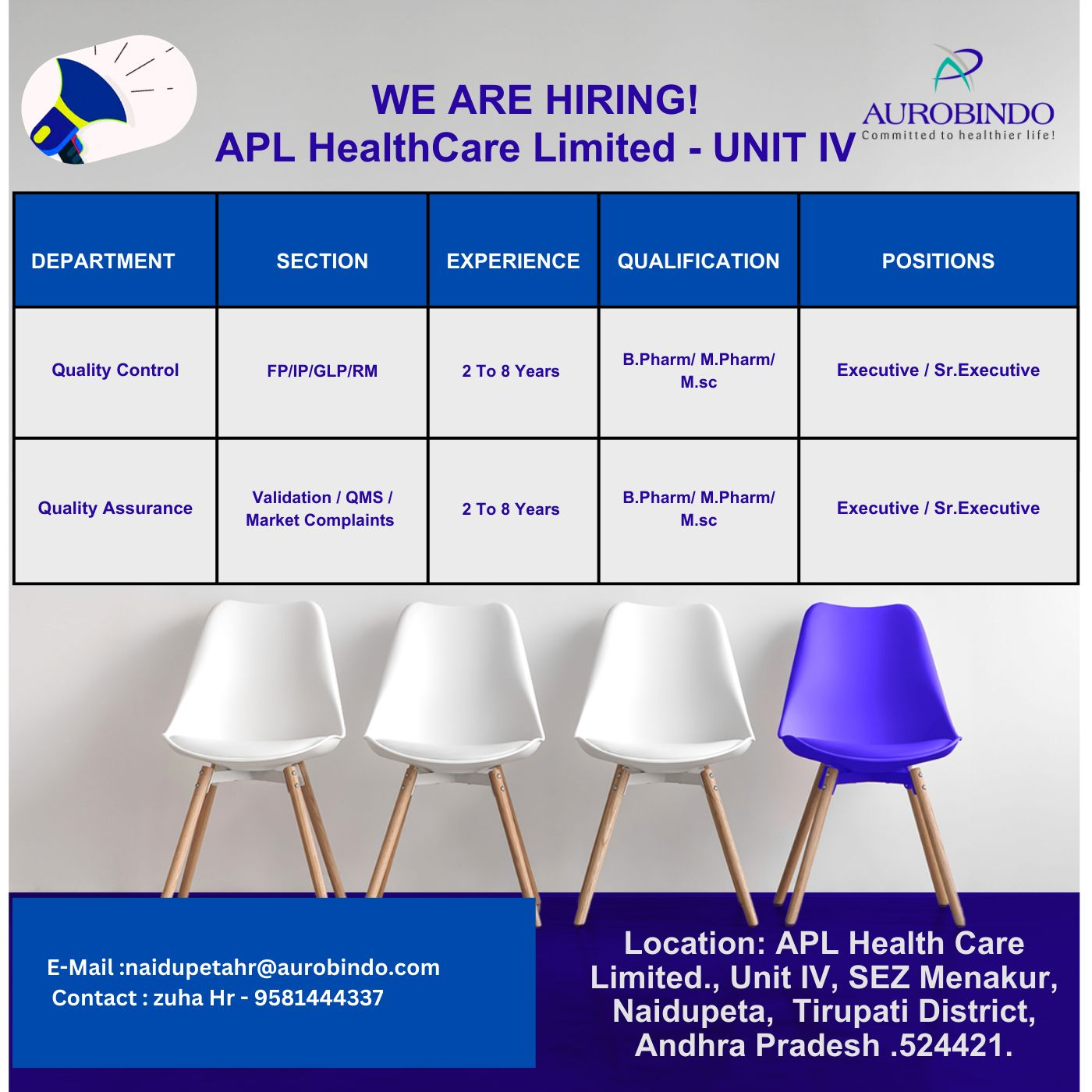 Quality Control & Quality Assurance Roles at Aurobindo Pharma – Naidupeta 3 Quality Control & Quality Assurance Roles at Aurobindo Pharma – Naidupeta, Andhra Pradesh