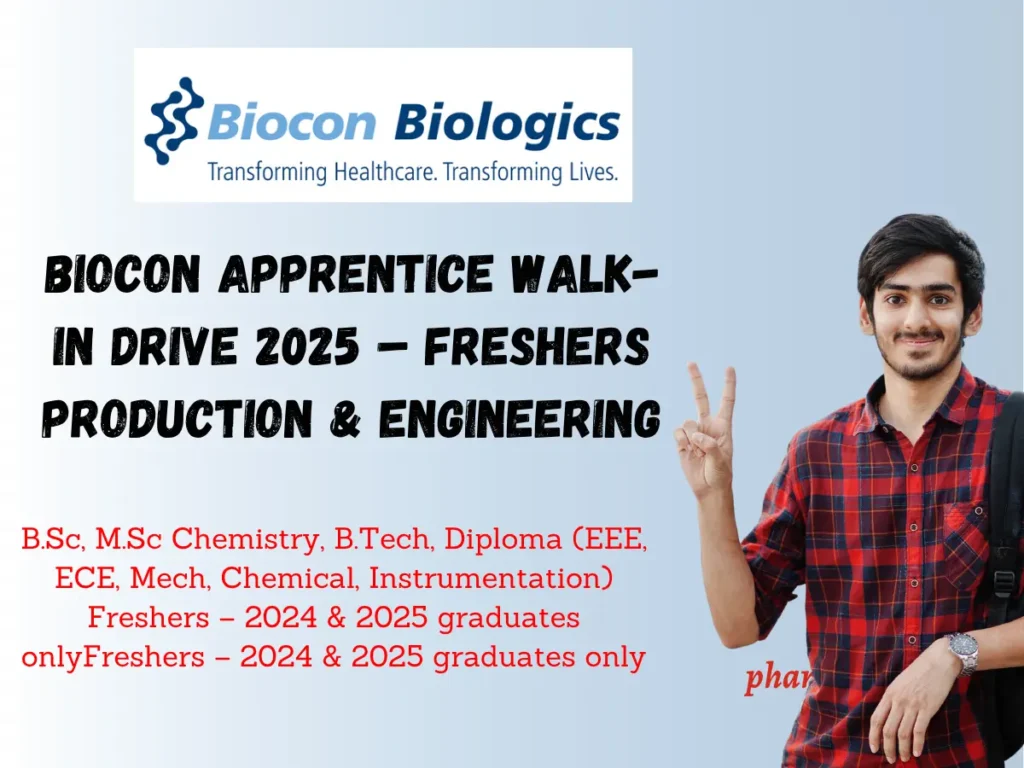 Biocon Apprentice Walk-in Drive 2025 – Freshers Opportunity in Production & Engineering
