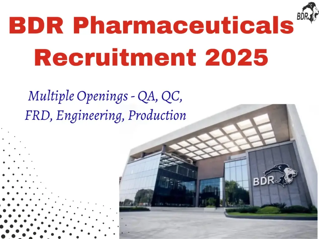 Multiple Openings at BDR Pharmaceuticals - QA, QC, FRD, Engineering, Production