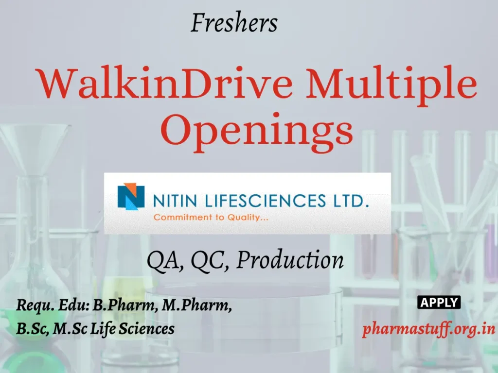 Nitin Lifesciences WalkinDrive Multiple Openings in QA, QC, Production