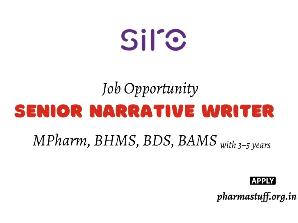  Senior Narrative Writer Job at SIRO Clinpharm