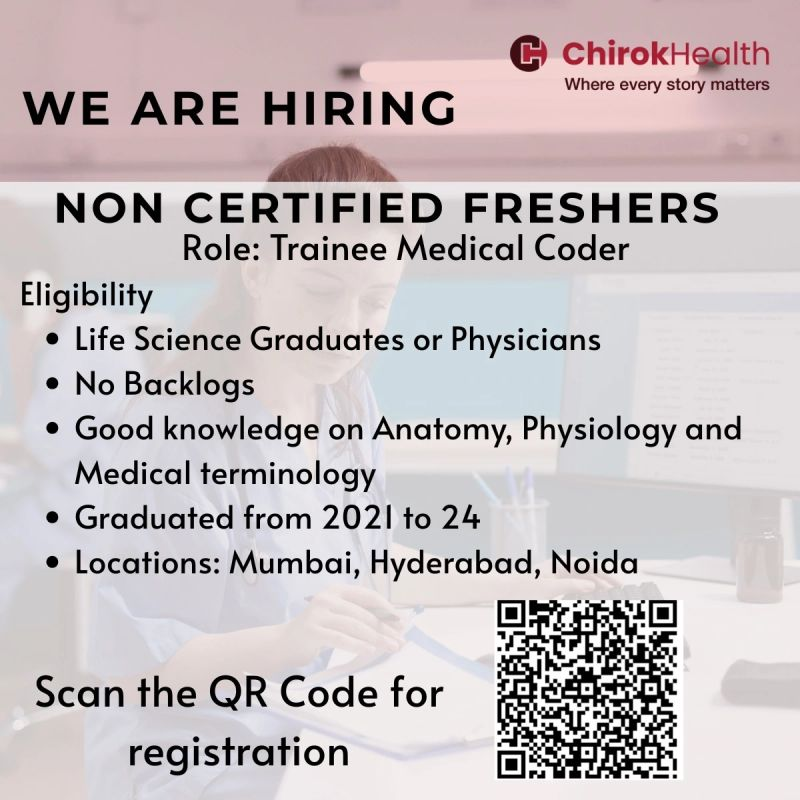 Trainee Medical Coder Jobs for Life Science Graduates – ChirokHealth | Mumbai, Hyderabad, Noida 3 Trainee Medical Coder Jobs for Life Science Graduates – ChirokHealth | Mumbai, Hyderabad, Noida