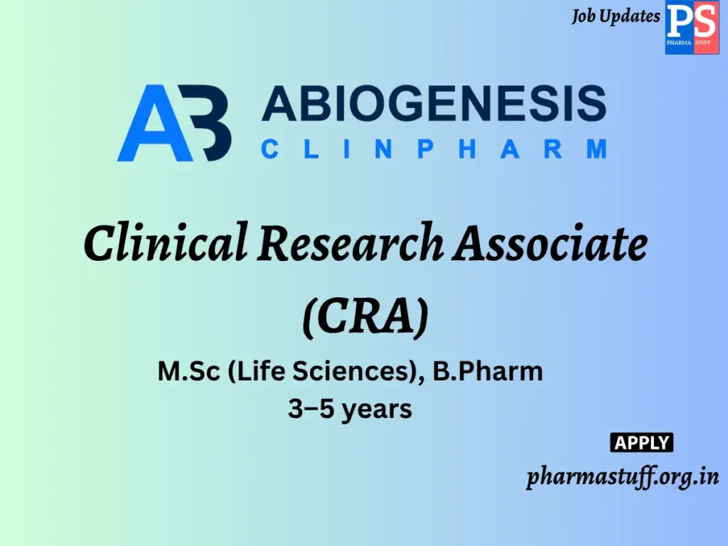 A3 Abiogenesis Clinpharm Hiring Clinical Research Associate (CRA)