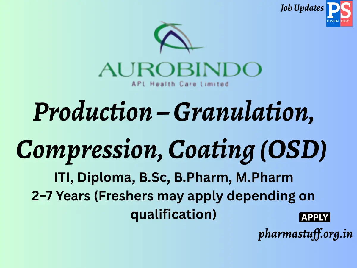 APL Health Care Limited Aurobindo Pharma Walk In Production – Granulation Compression Coating OSD