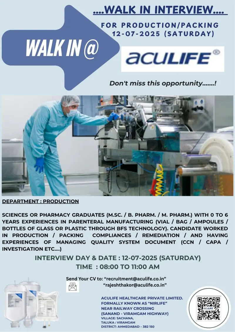 Aculife Healthcare Wslk-in Production, Packing 2 Aculife Healthcare Wslk-in Production, Packing