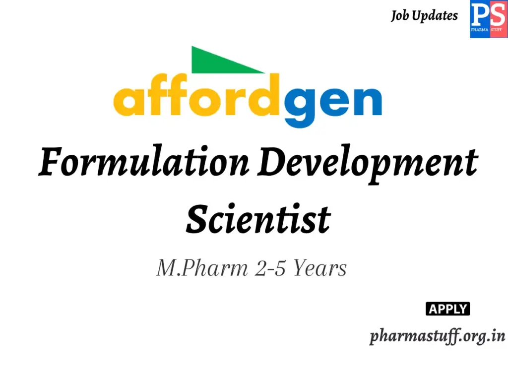 Affordgen Pharma Hiring Formulation Development Scientist