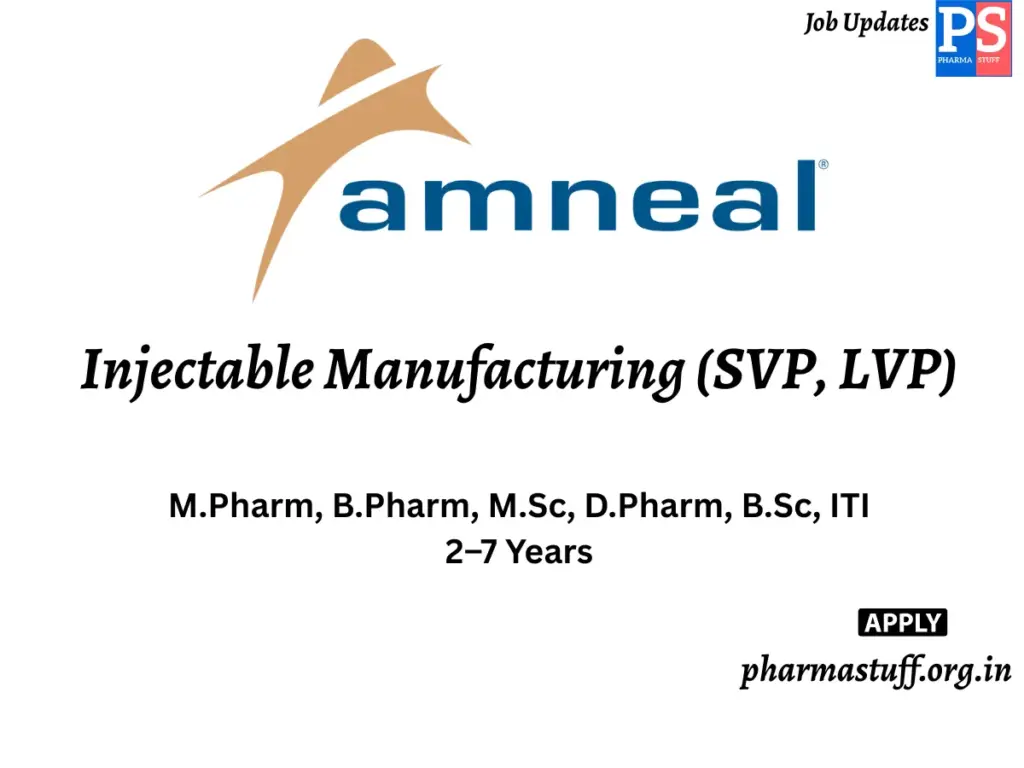 Amneal Pharmaceuticals Hiring Injectable Manufacturing (SVP, LVP)