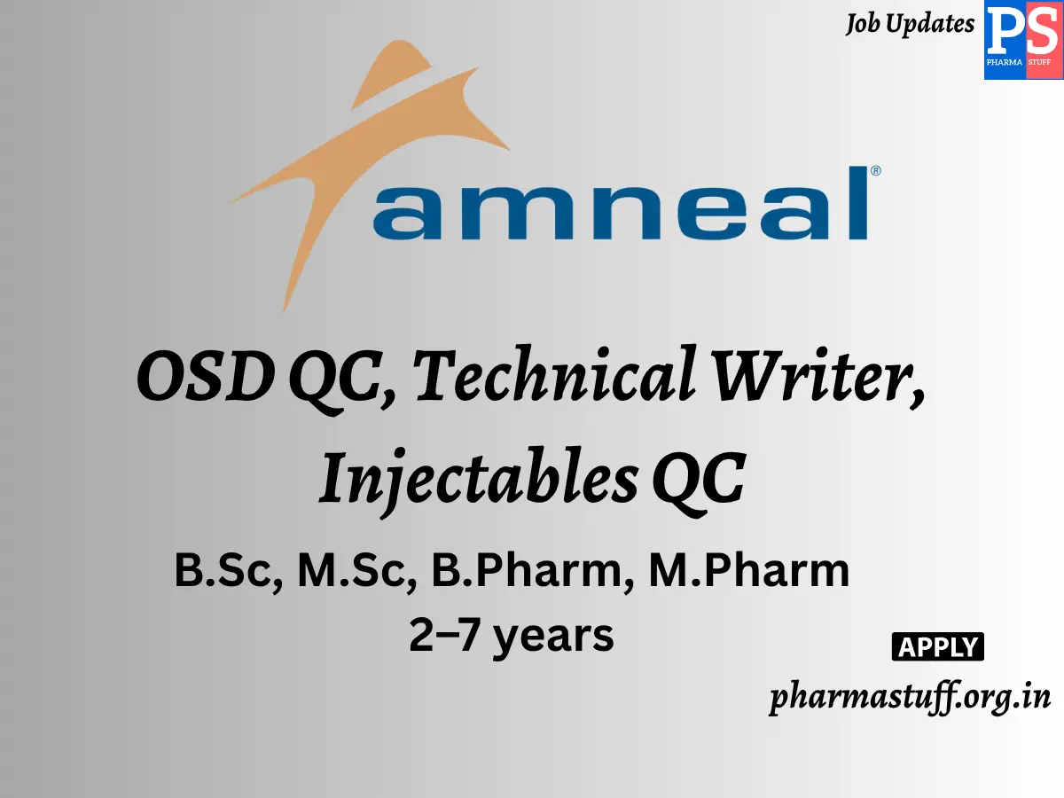 Amneal Pharmaceuticals Walk In OSD QC Technical Writer Injectables QC