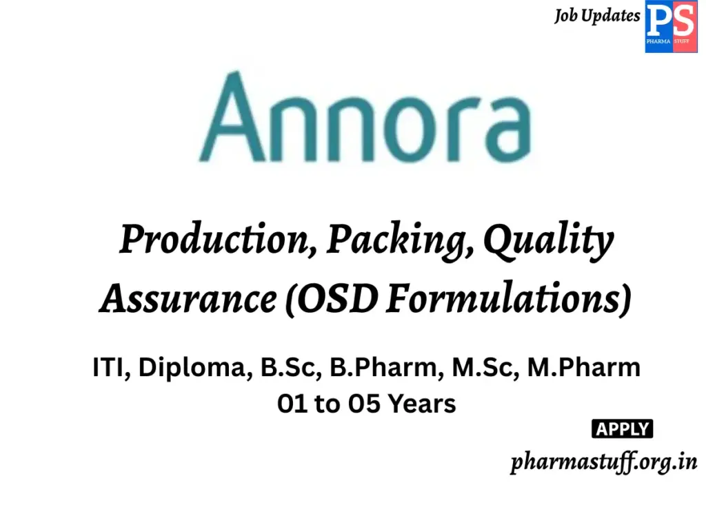 Annora Pharma Walk-in Production, Packing, Quality Assurance (OSD Formulations)