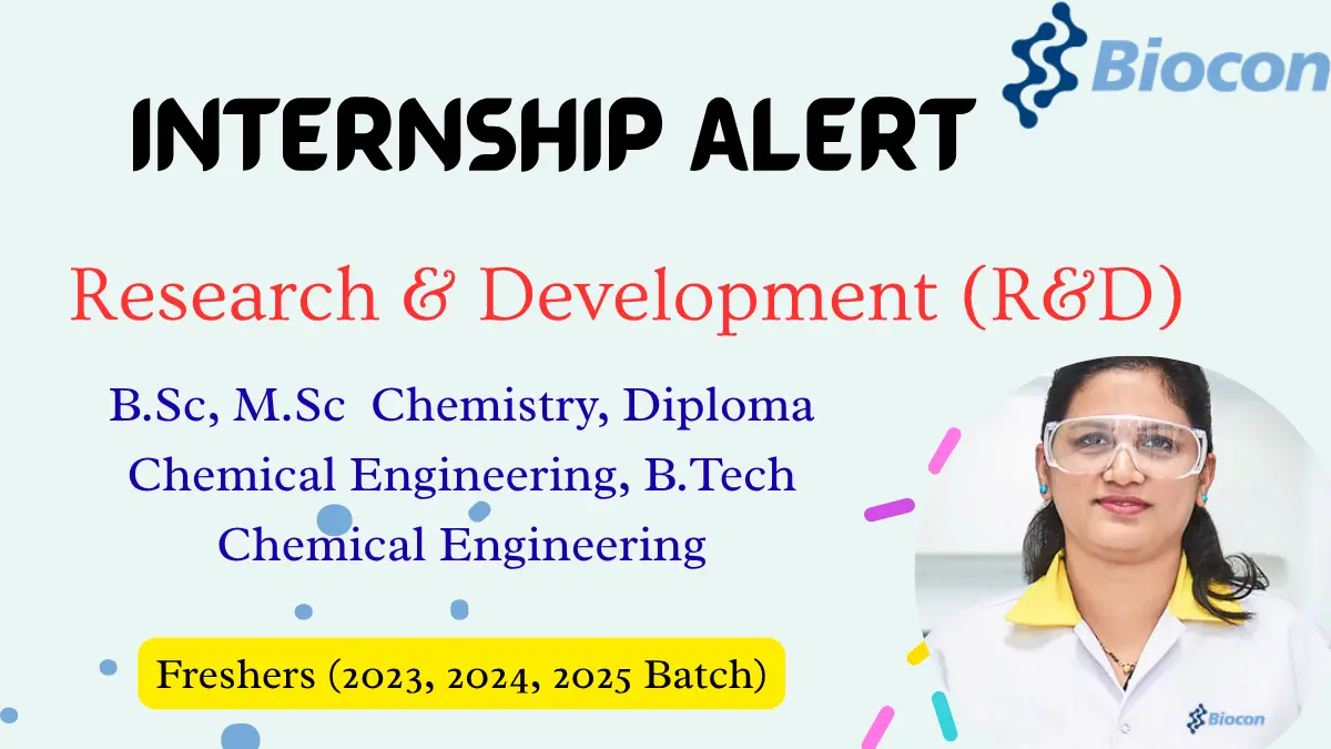 Apprenticeship Opportunity for BSc MSc Diploma and B.Tech Chemistry Graduates Biocon Walk In