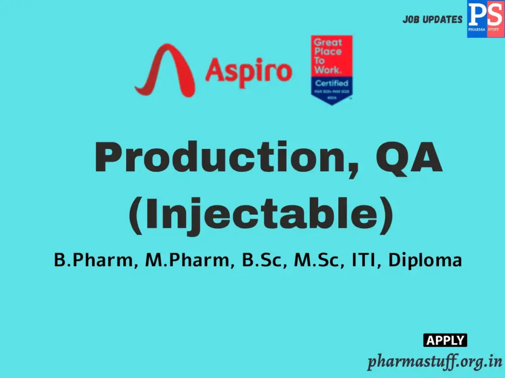 Aspiro Pharma Walk-In Production, QA Injectable