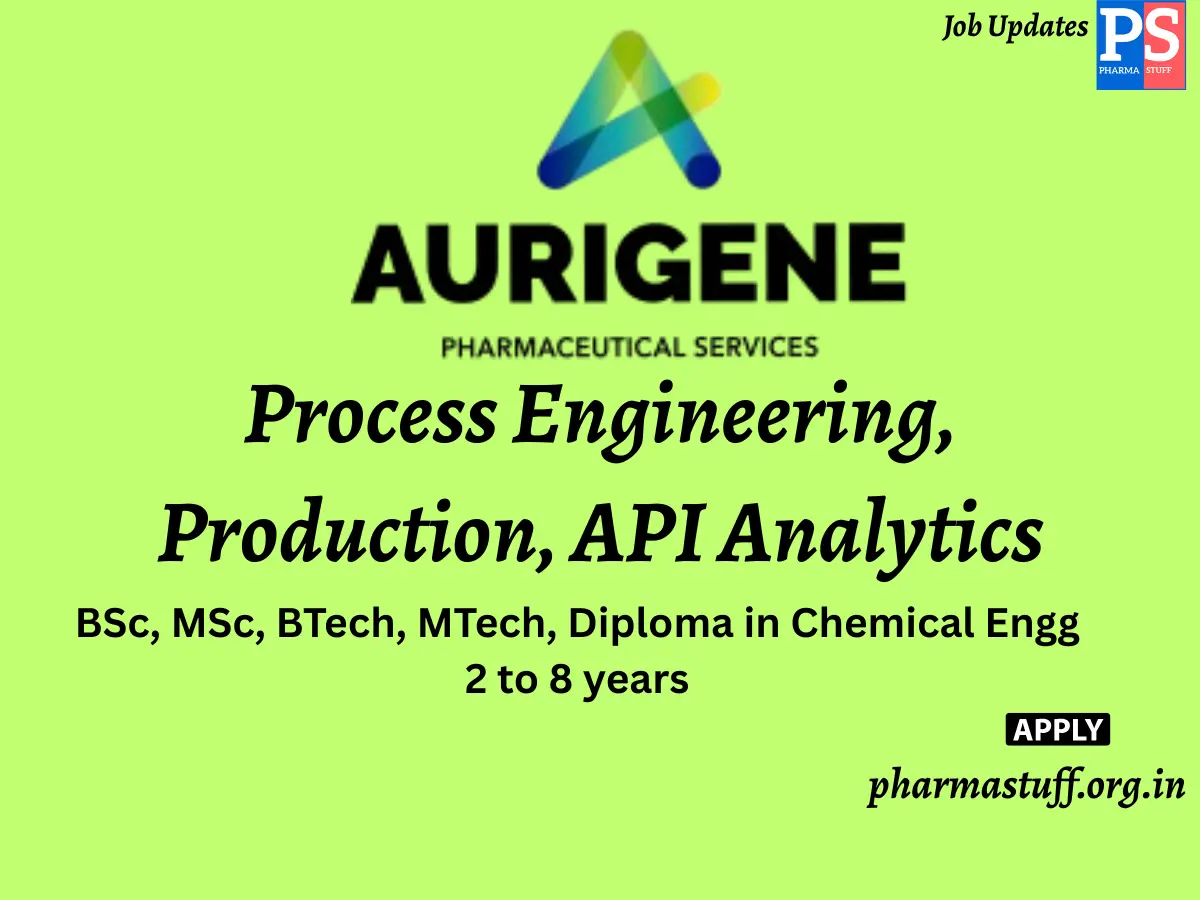 Aurigene Pharmaceutical Services Walk in Process Engineering Production API Analytics