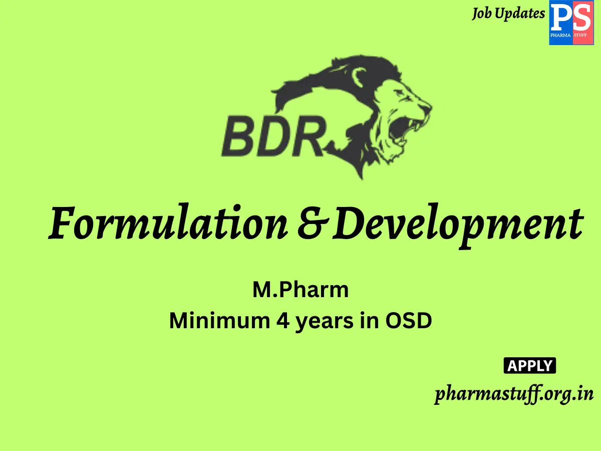 BDR Pharmaceuticals Hiring Formulation Development