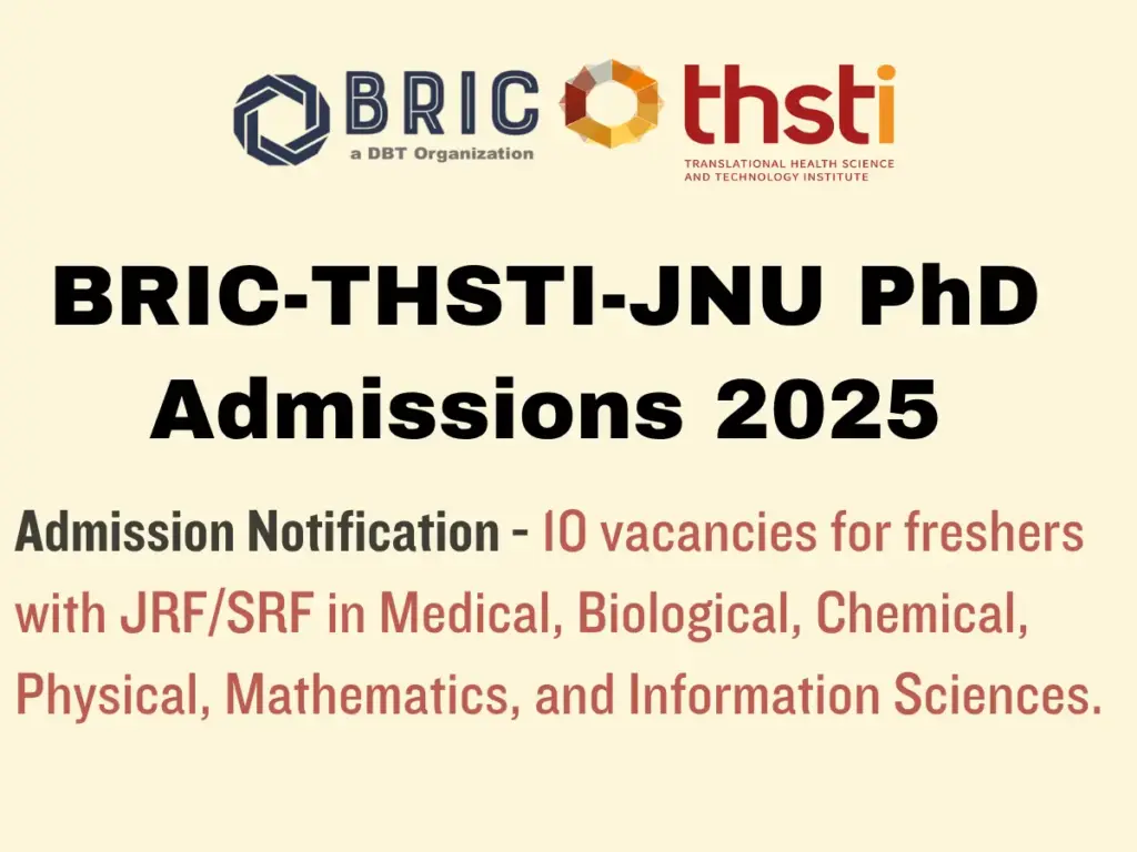 BRIC-THSTI-JNU PhD Admissions 2025