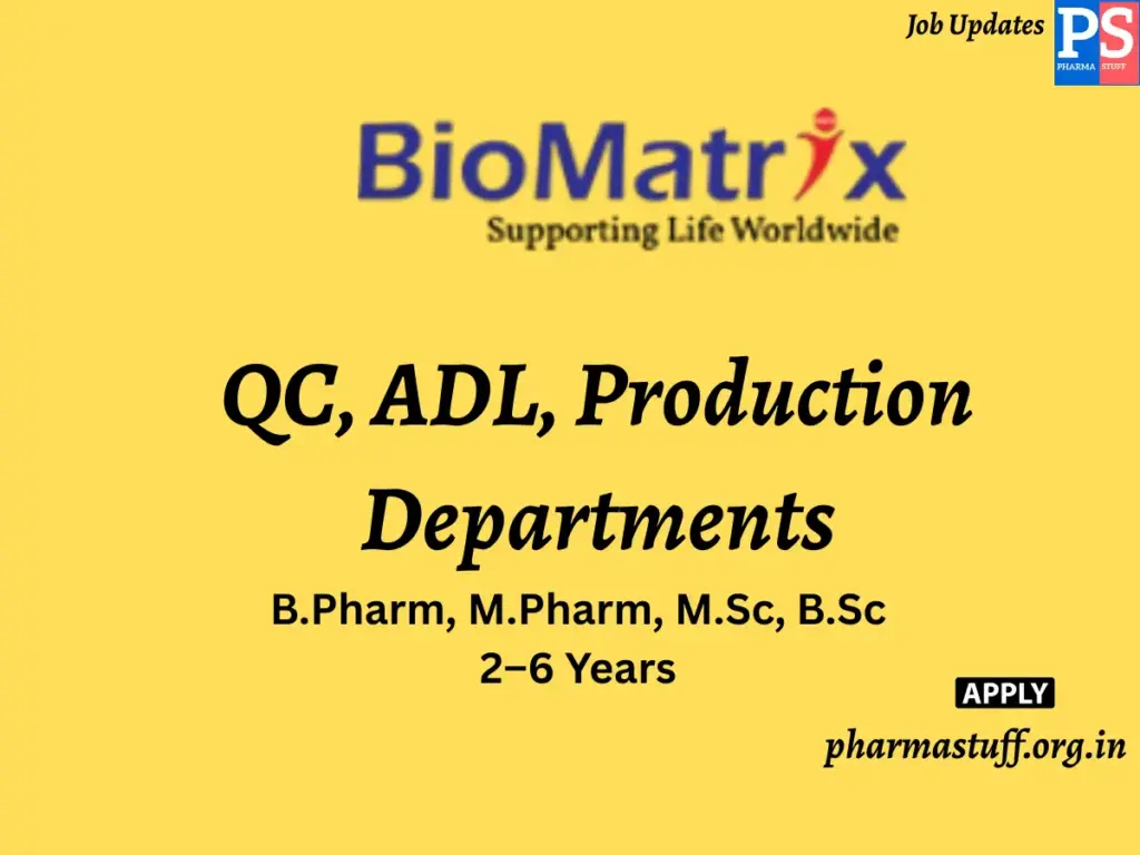 BioMatrix Healthcare Walk-In QC, ADL, Production Departments