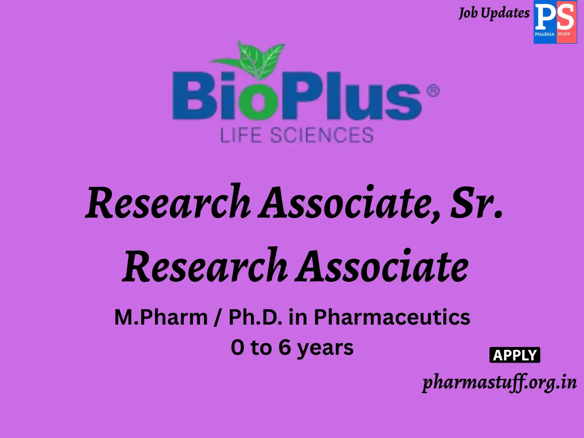 BioPlus Life Sciences Hiring Research Associate Sr. Research Associate