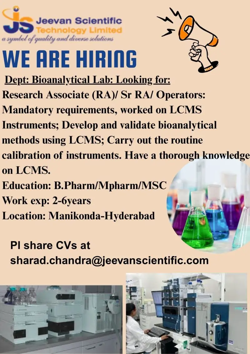 Bioanalytical Research Associate Jobs at Jeevan Scientific 2 Bioanalytical Research Associate Jobs at Jeevan Scientific