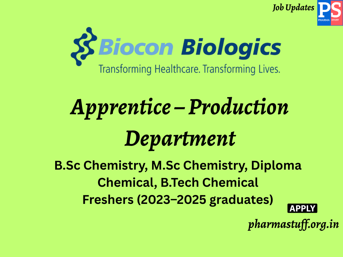 Biocon Walk in Apprentice – Production Department