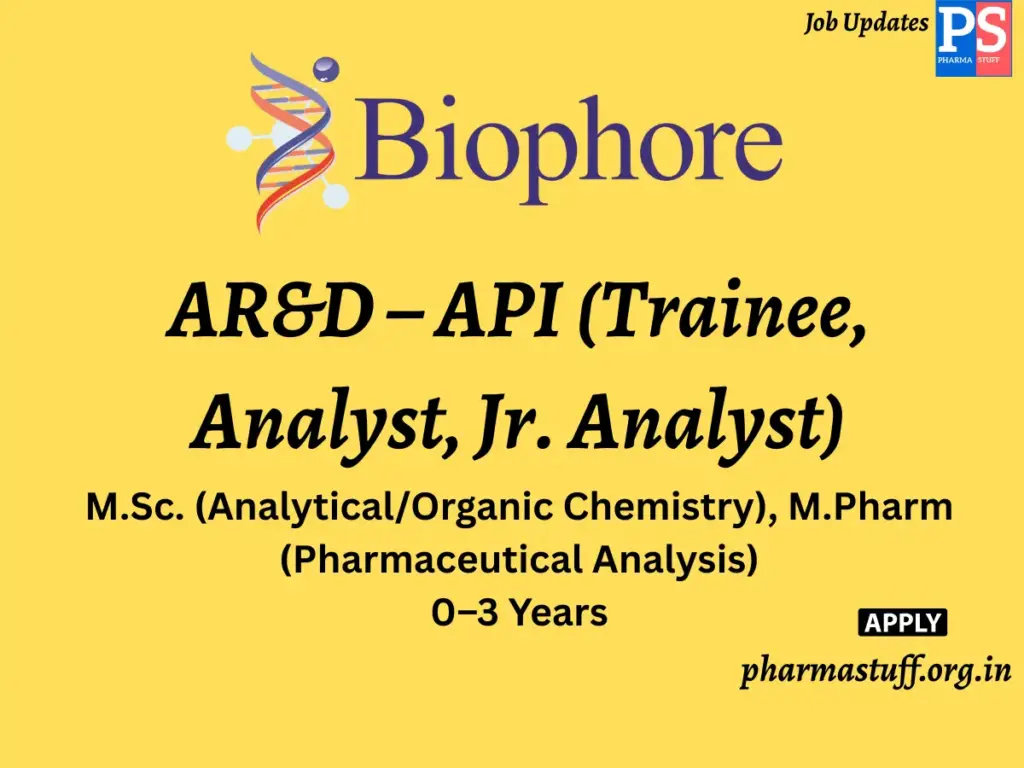 Biophore Walk-in AR&D – API (Trainee, Analyst, Jr. Analyst)