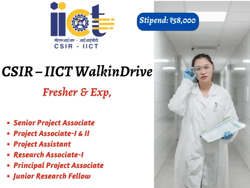 CSIR-IICT conducting Walk-in interviews - Senior Project Associate Project Associate-I & II Project Assistant Research Associate-I Principal Project Associate Junior Research Fellow