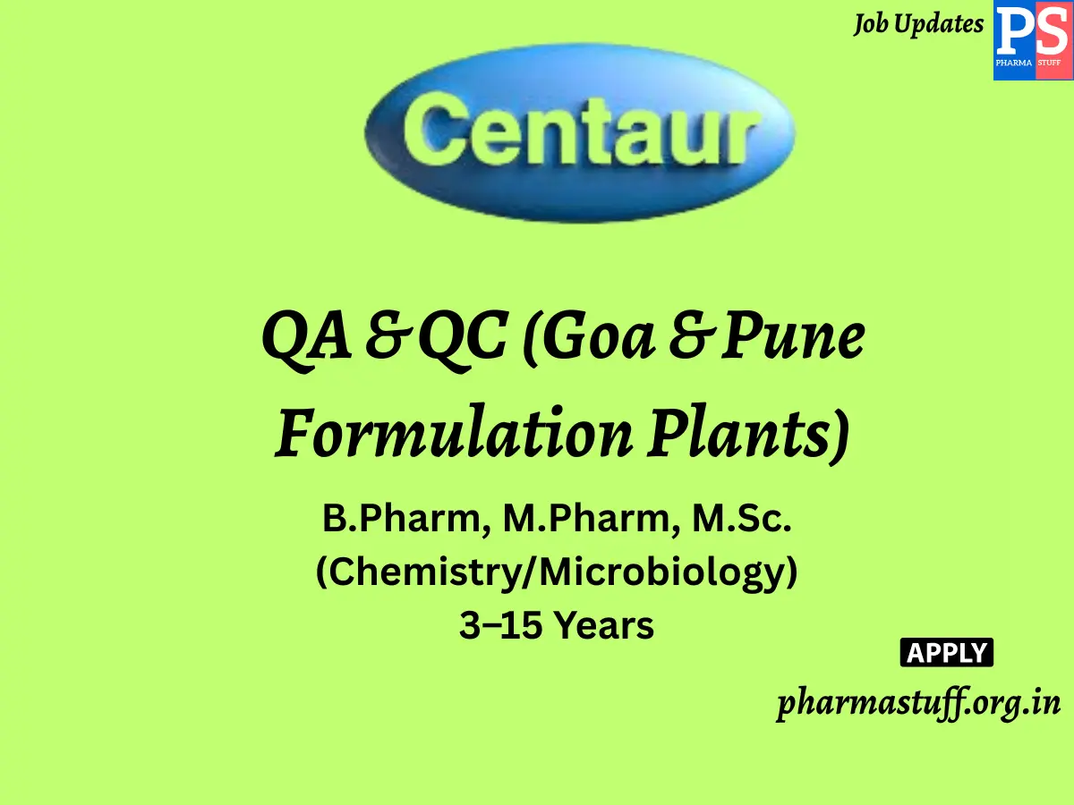 Centaur Pharmaceuticals Walk In QA QC Goa Pune Formulation Plants