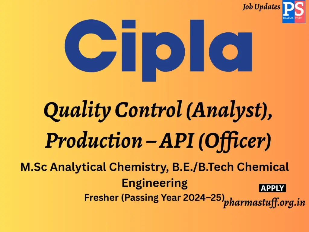 Cipla Walk-in Quality Control (Analyst), Production – API (Officer)