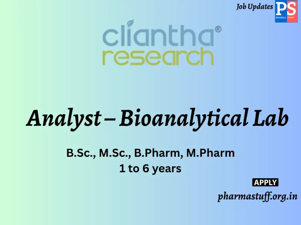 Cliantha Research walk-in Analyst – Bioanalytical Lab