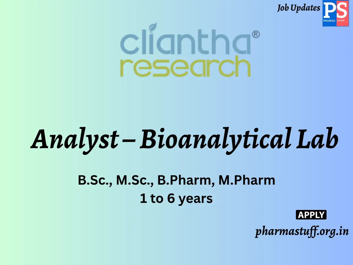 Cliantha Research walk in Analyst – Bioanalytical Lab